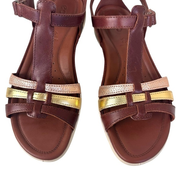 ECCO‎ Flash Women’s Brown Leather T-Bar Sandals Adjustable Comfort Size 9-9.5 - Picture 2 of 11